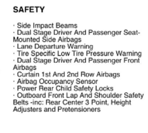 Vehicle's Safety related content.