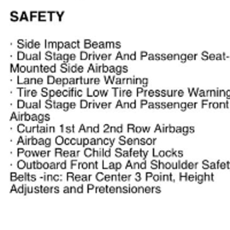 Vehicle's Safety related content.